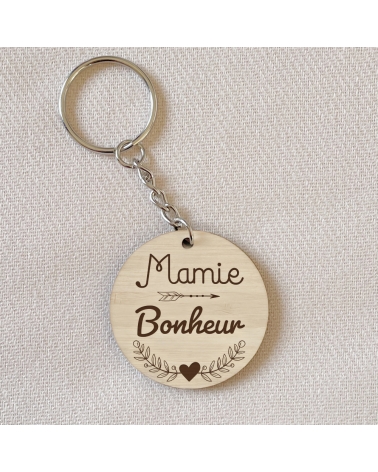 porte-clés en bois Mamie Bonheur